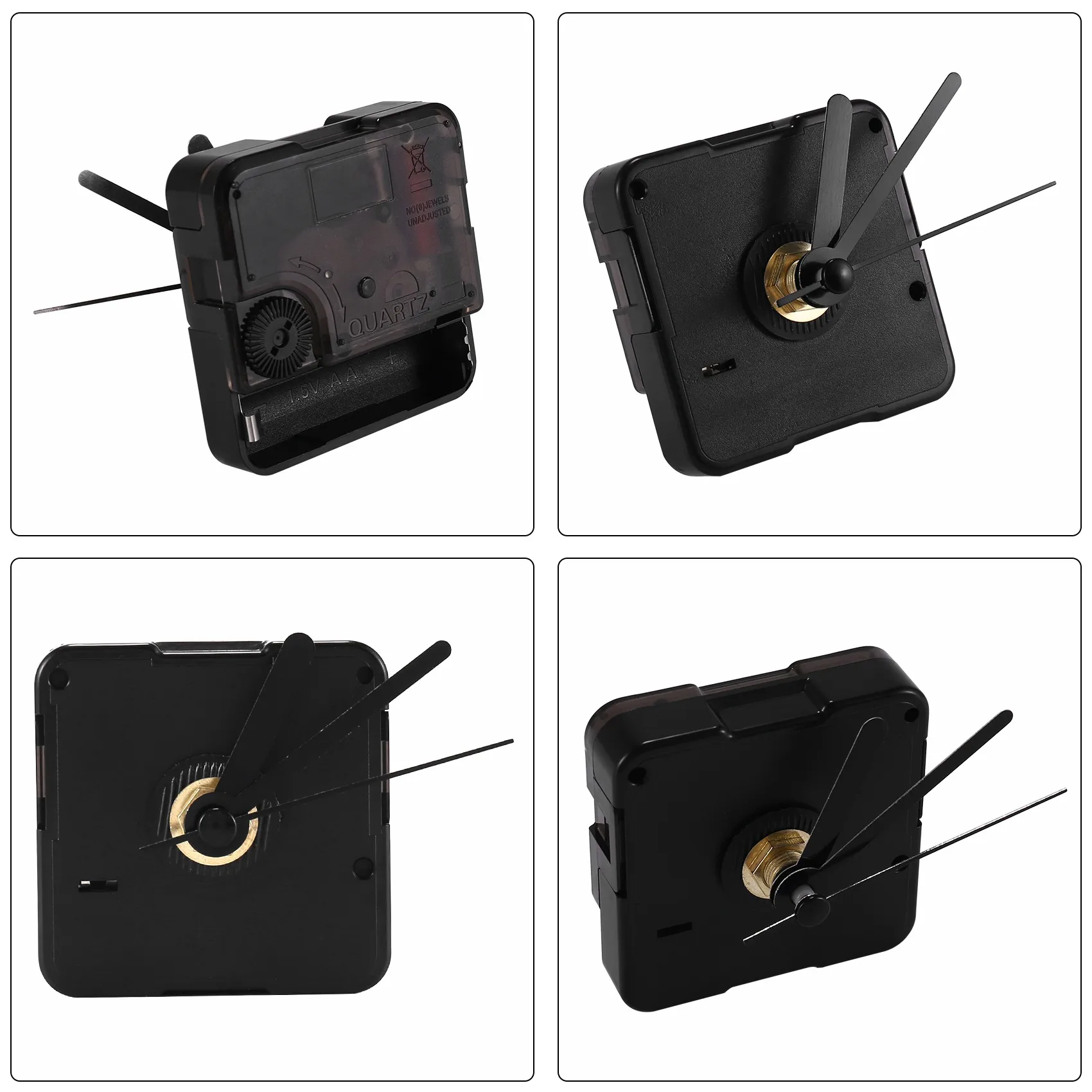 Movimento do relógio com ponteiros curtos, espessura máxima do mostrador de 4/25 polegadas, comprimento total do eixo de 3/ 5 polegadas