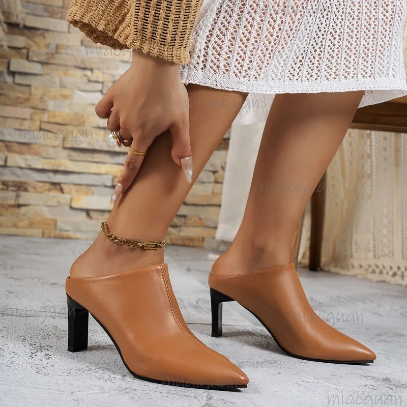 

Женские тапочки с острым носком, пикантная обувь на высоком каблуке, новые сандалии из искусственной кожи с открытой пяткой, модные летние прогулочные туфли без шнуровки, шлепанцы Mujer