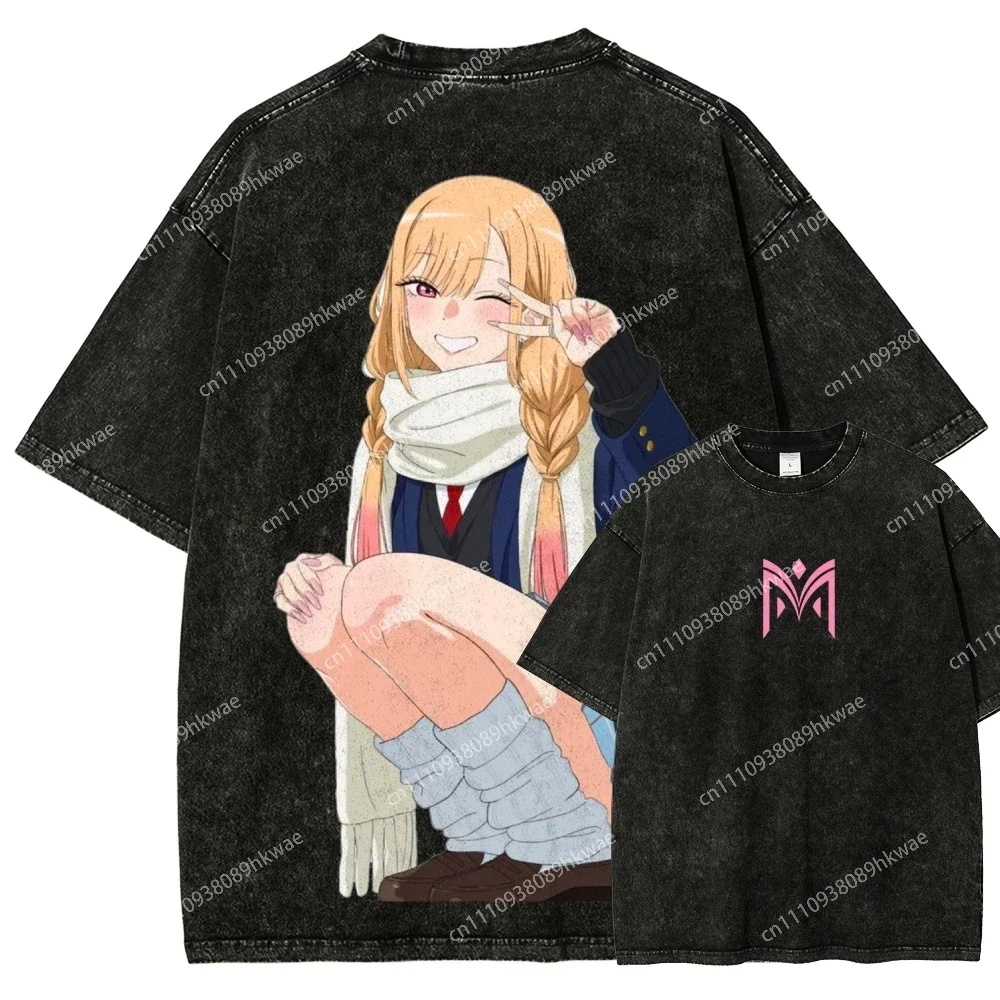 My Dress-Up Darling Marin Kitagawa School Uniform Washed Anime T-shirt Harajuku Streetwear Oversized Short Sleeve Tee