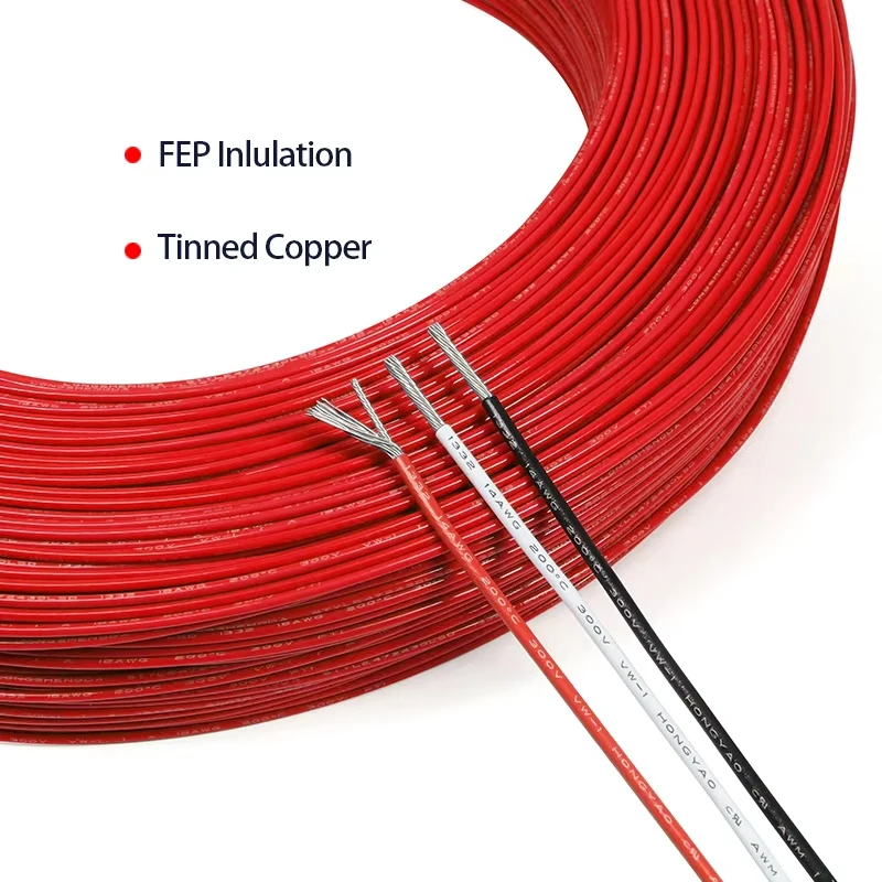 5m 1332 Electronic Wire FEP Plastic Insulated Tinned Copper AWG30/28/26/24/22/20/18/16/14/12/10 High Temperature Electron Cable
