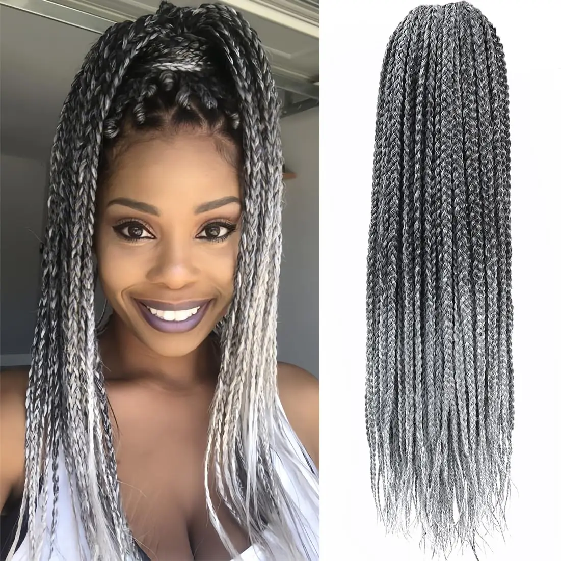 24Inch Crochet Box Braids Hair Pre Looped Goddess Box Braids Crochet Braiding Hair 1/5/9 Packs Crochet Box Braids Synthetic Hair