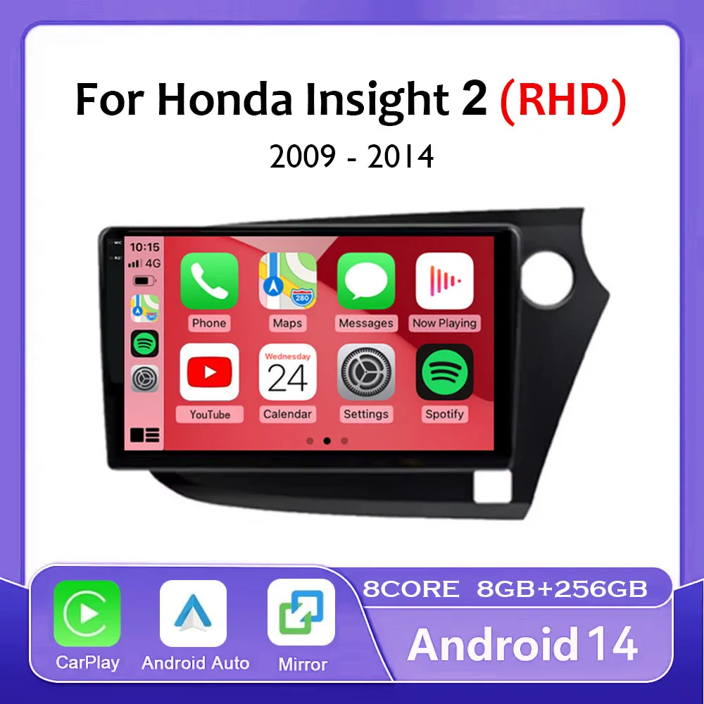 

9-дюймовый для Honda Insight 2 RHD 2009-2014 GPS Navi Android 14 Автомобильный аудио Мультимедийный радиоплеер HD Экран Беспроводной Carplay
