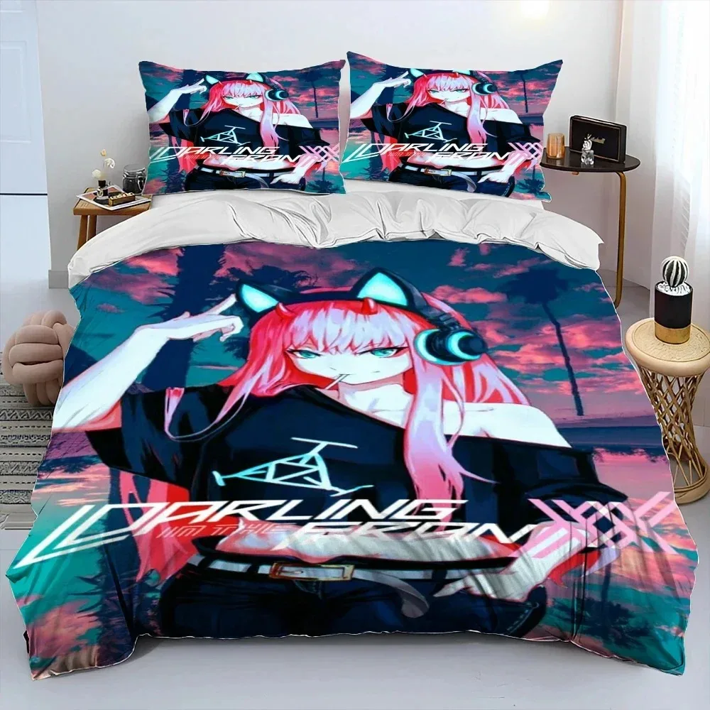 Zero Two DARLING In The FRANXX Set seprai Anime Duvet Cover Bed Set Quilt Cover sarung bantal Comforter king Queen Size anak laki-laki dewasa