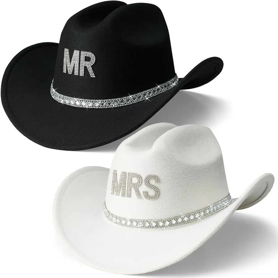 

Elegant Rhinestone Felt Cowboy Hats for Couples: Perfect Bridal Shower and Wedding Gift Idea for Bride and Groom Ideal for Enga