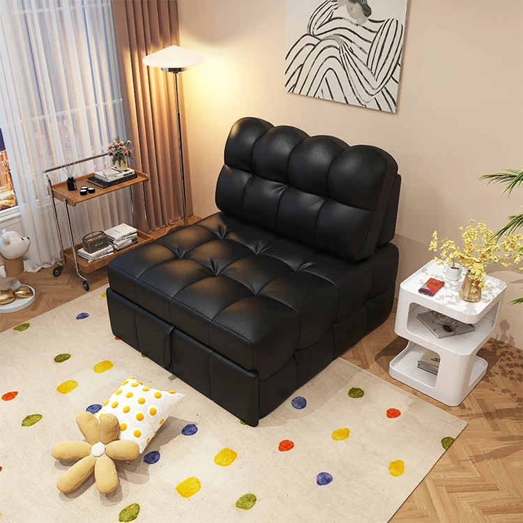 Dual purpose small living room multifunctional tofu block cat scratch leather sofa bed compression sofa new sofa