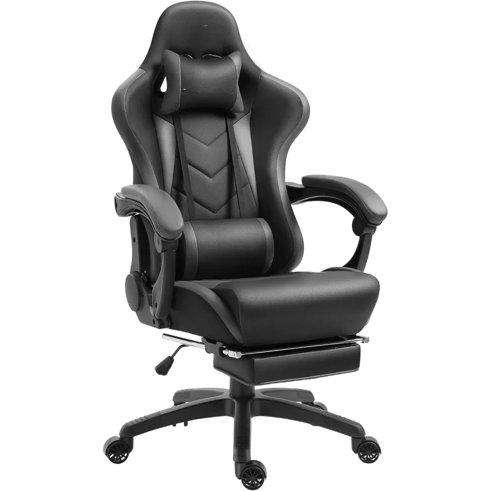 

Gaming Chair Ergonomic Racing Style Recliner with Massage Lumbar Support, Office Armchair for Computer PU Leather E-Sports