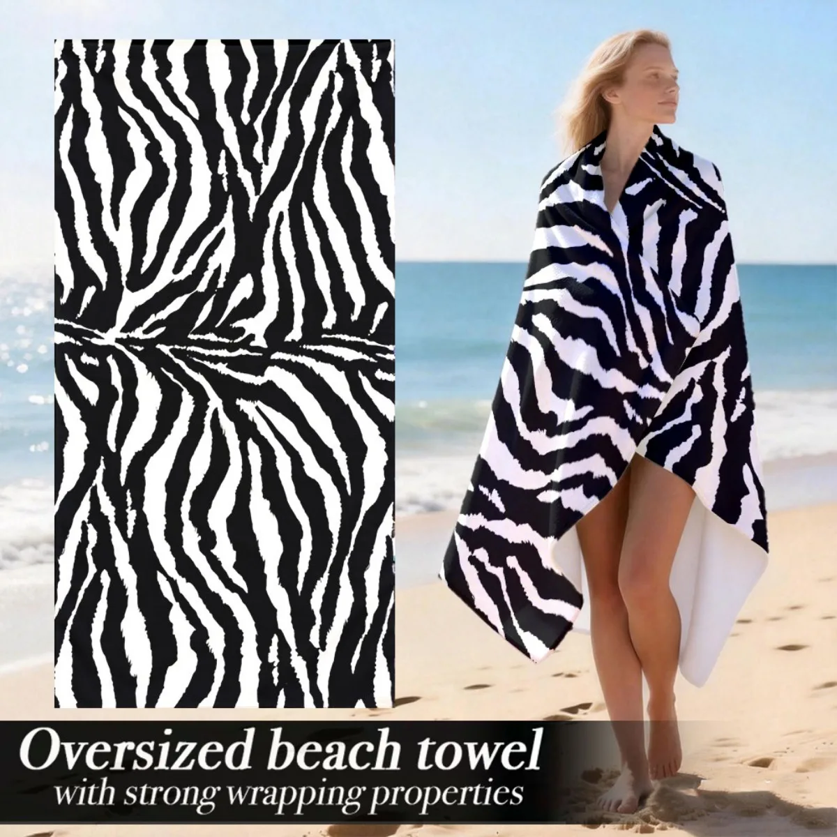 Zebra Print Oversized Beach Towel Patterned Sunscreen And Windproof Suitable For Swimming Pool Camping Travel Blanket