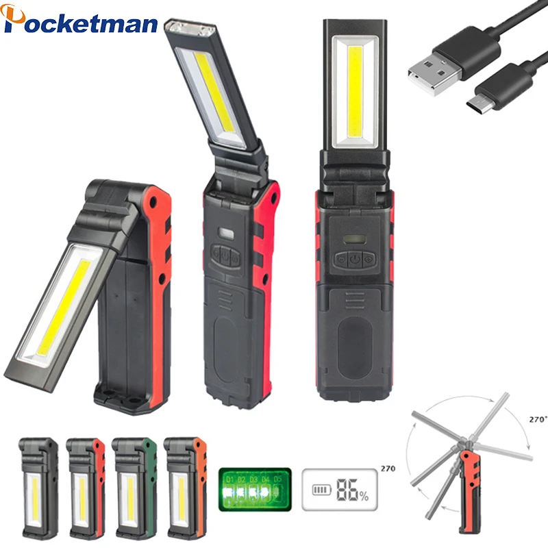 

Portable COB LED Work Light Folding Auto Repair Light with Magnet Inspection Lamp Torch USB Rechargeable Flashlight 1 Pack