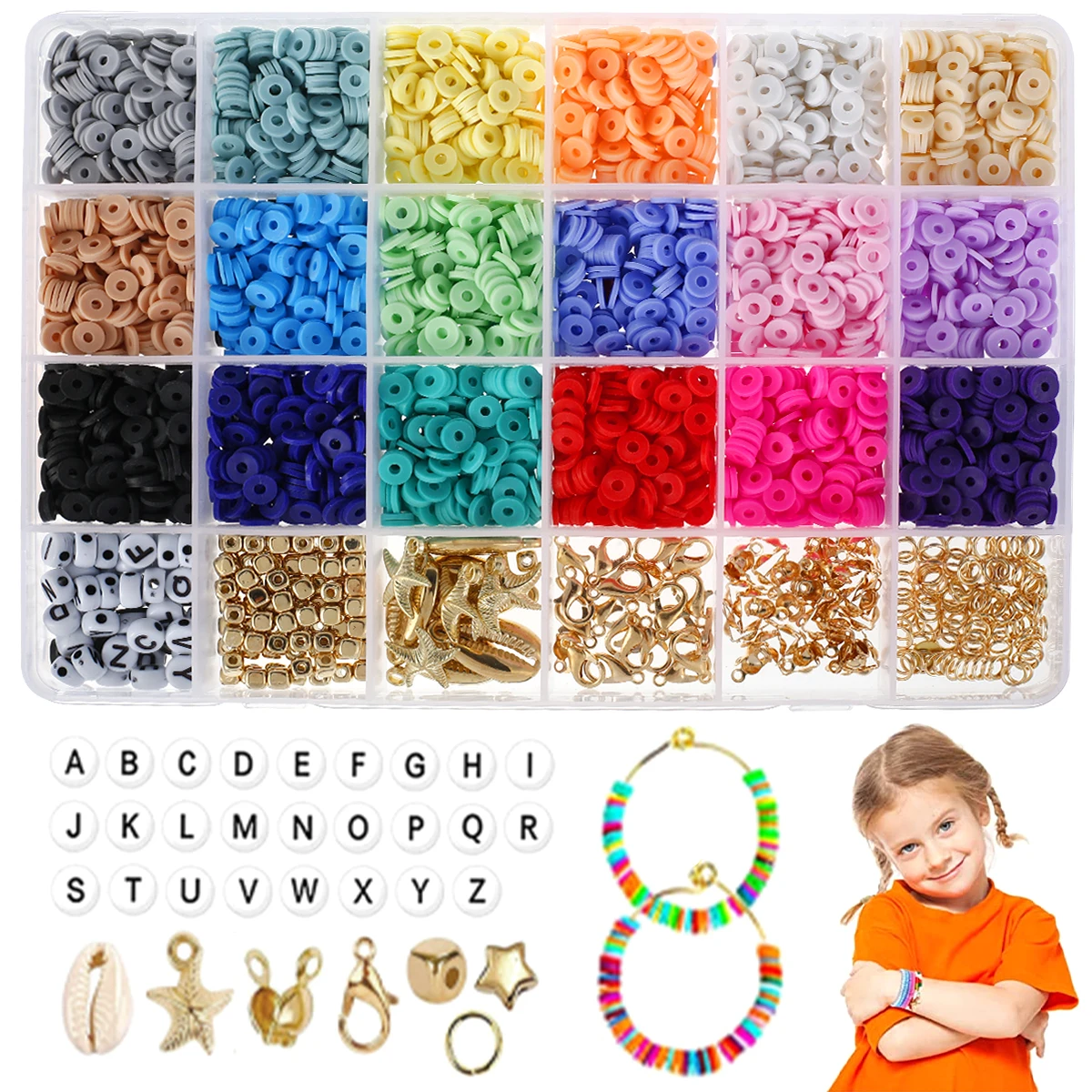 3600pcs Clay Beads Set 18 Color 6mm Flat Round Clay Beads DIY Letter Beads Kit Hand-made Clay Spacer Beads Jewelry Making Kit