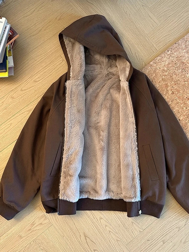 

Korean Sle Heavyweight Waed Canvas Faux Rabbit Velvet Jaet Cotton Coat Women's Winter Aosphere American Cotton Outerwear