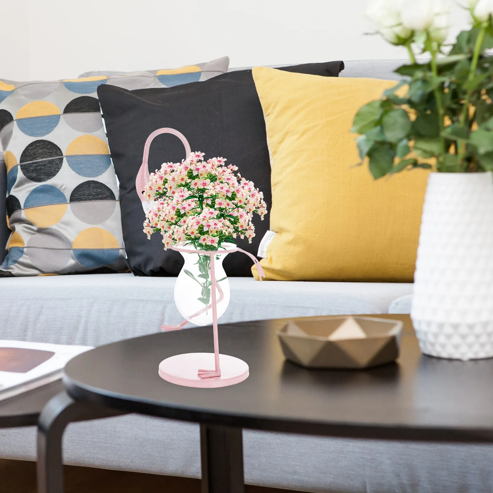 

1Pcs Glass and Iron Flamingo Shaped Vase Stylish Table Adornment for Living Room Bedroom Desk Decor Green Dill Plant Holder