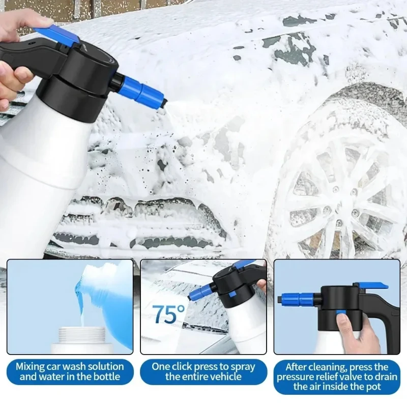 ‌ بخاخ ضغط محمول مع فوهة إسفنجية - مجموعة أدوات غسيل السيارات والبستنة القابلة لإعادة الشحن