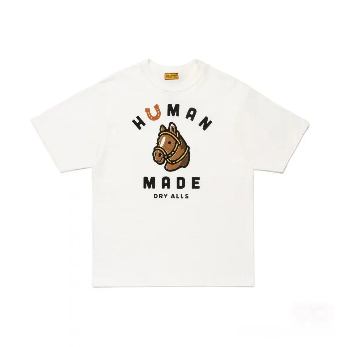 Human Made Pony Print T-Shirt, Slub Cotton Tee, Loose Black White Summer Top for Couple
