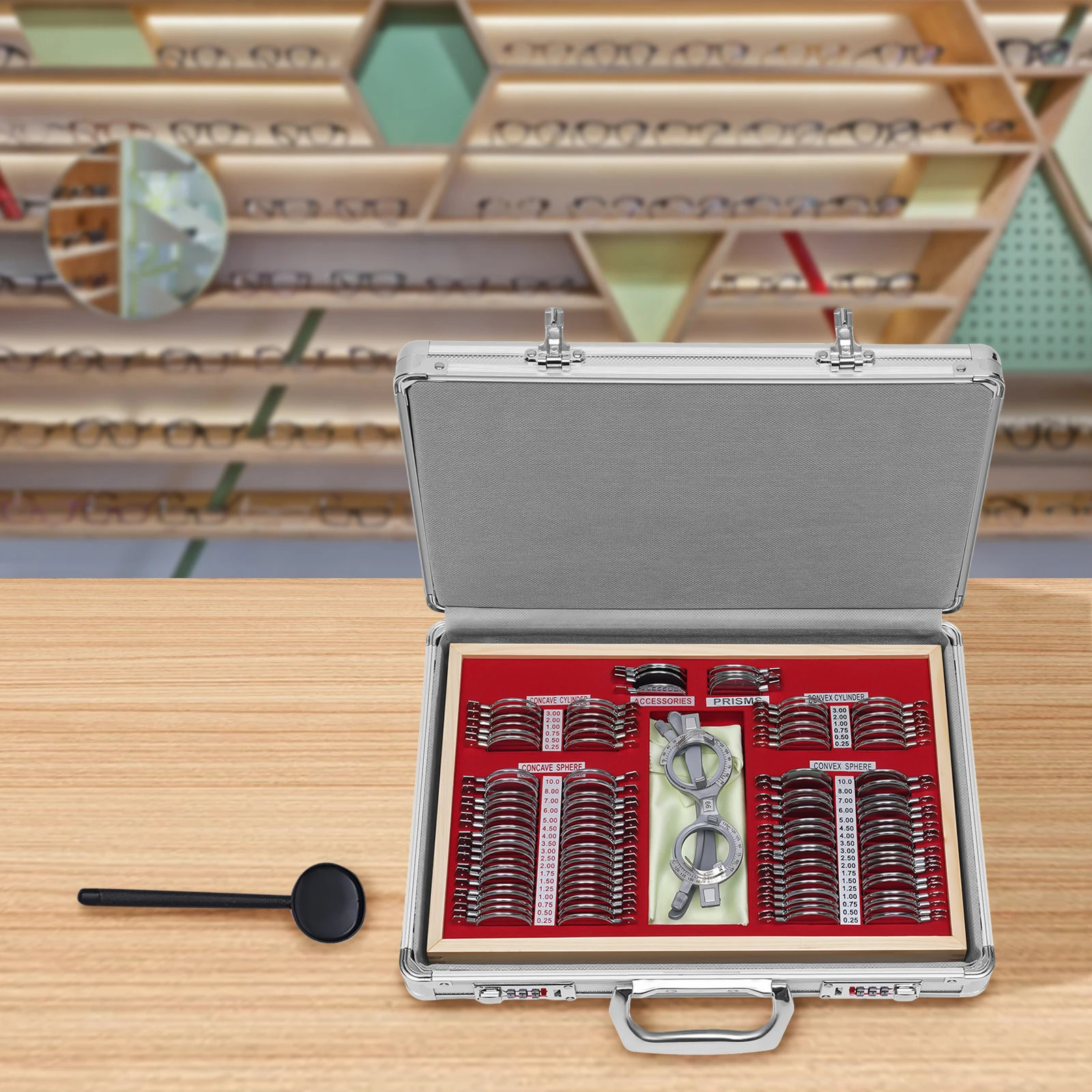104-Piece Optometry Trial Lens Set Metal/Glass Construction for Precision Vision Testing & Refraction, Trial Lens Set Kit