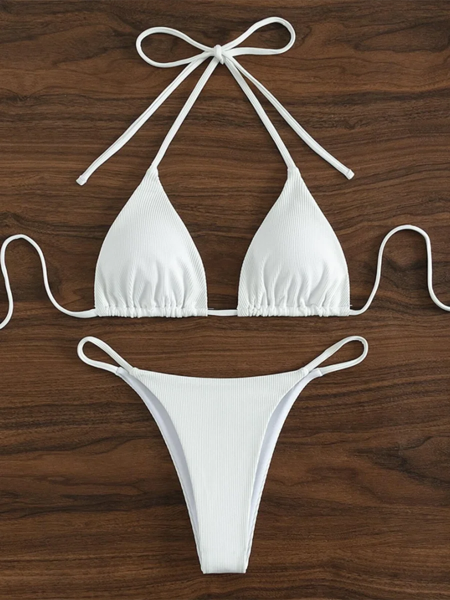 

String Bikinis 2025 Women Sexy Triangle Swimsuit Solid Swimwear Female Padded Bathers Bathing Swimming Swim Suit Beachwear