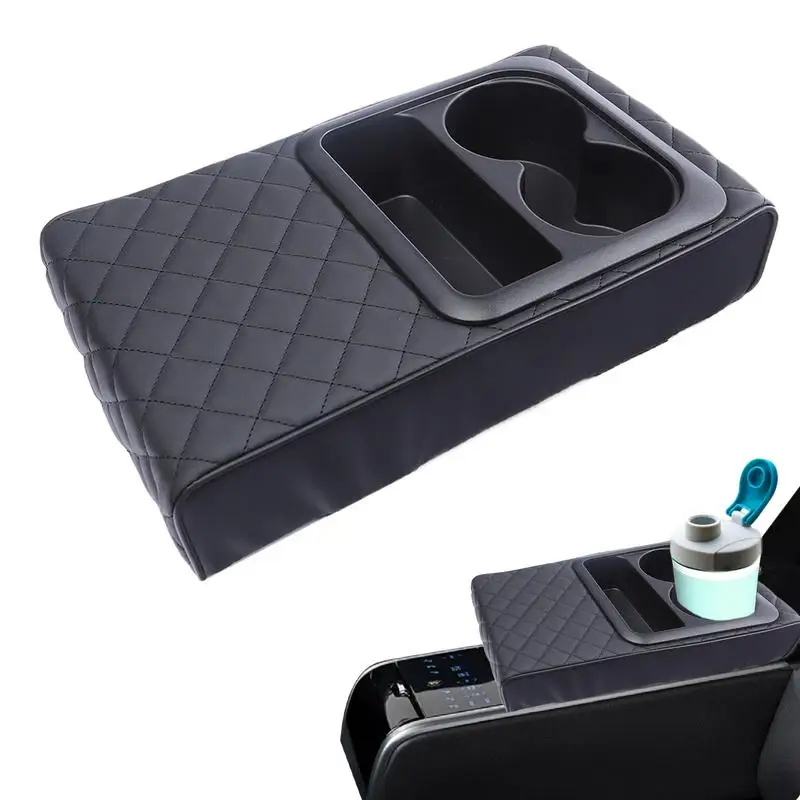 Auto Center Console Armrest Pillow Booster Car Armrest Cover Cushion With Cup Holder Waterproof Leather Cover Car Armrest Box