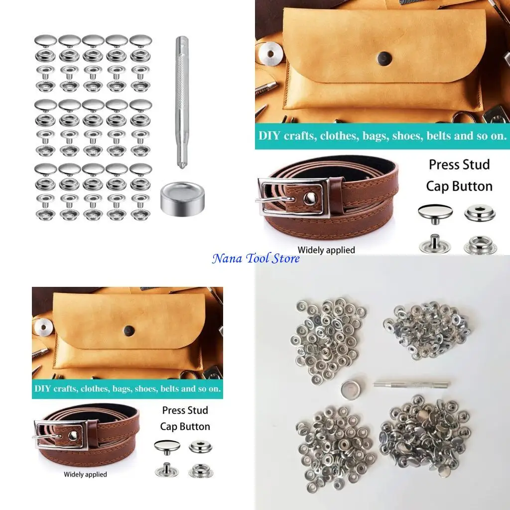 

31GJ Complete Snaps Button Metal Fasteners Set 60PCS Stainless Steel 15MM With Handheld Tool Suitable For Textile Accessories