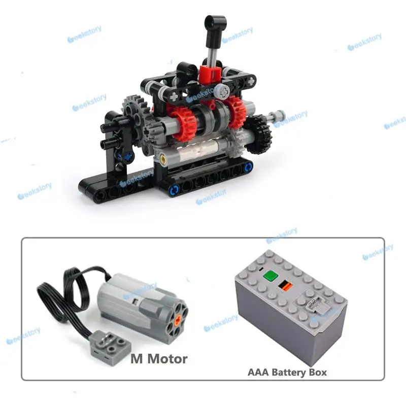 Transmisión de cambios de 4 velocidades MOC, piezas de bloques de construcción de alta tecnología, caja de cambios Compatible con Motor M 103739, funciones de potencia, juguetes de ladrillos