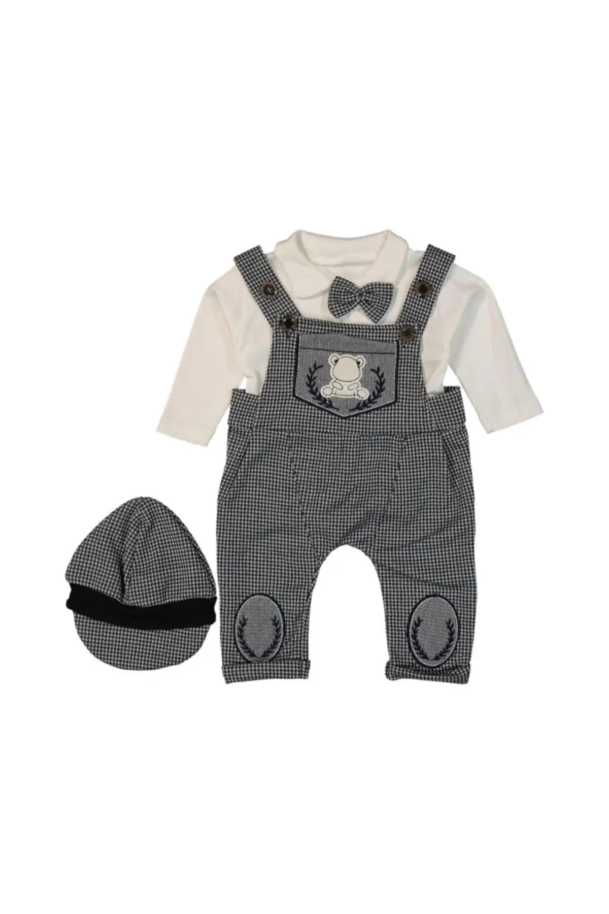 Gray Salopet Set With Bowtie Hat and 88gingham Loafers Clothes Set Bodysuit Wear Set pieces diaper carter costume pyjama outdoor