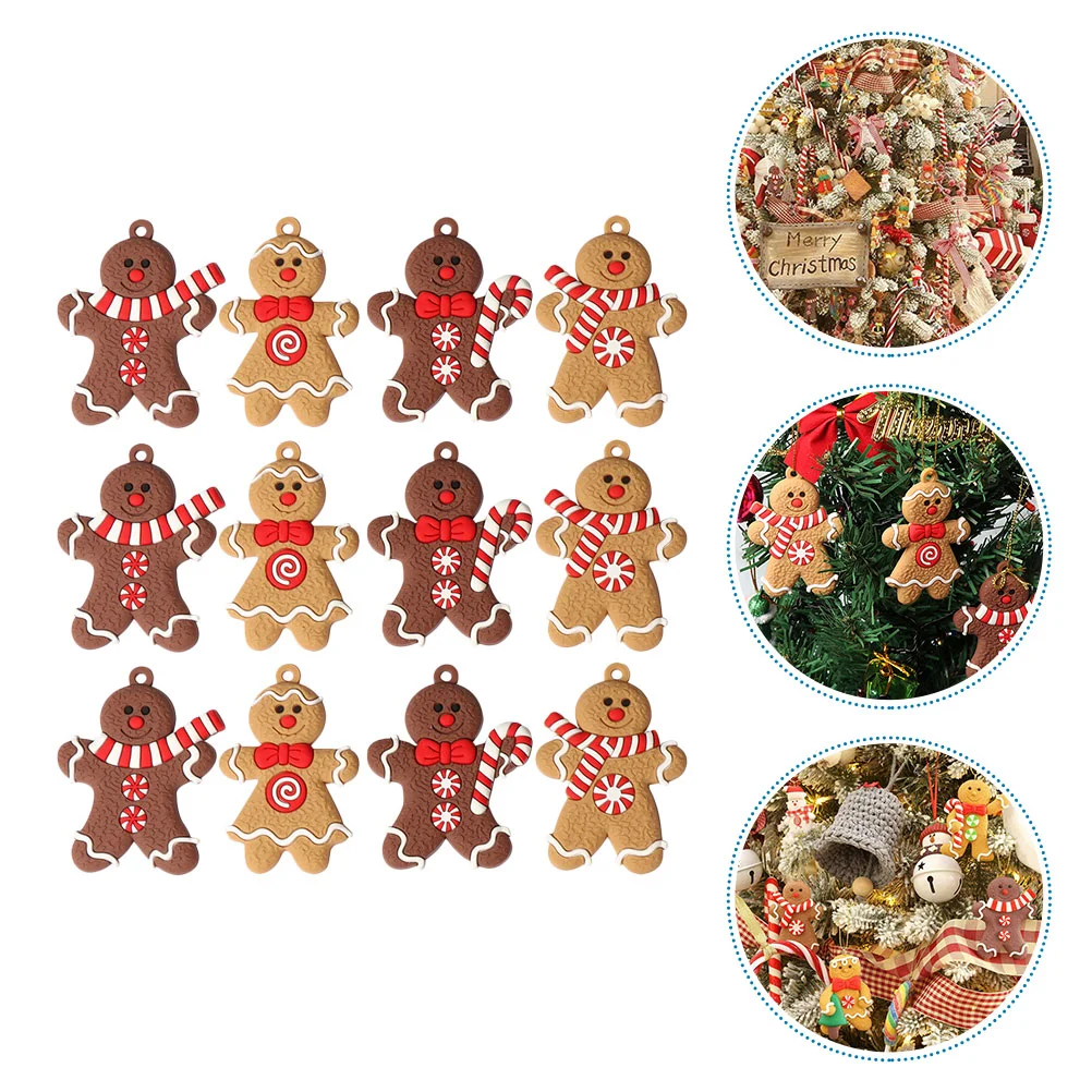 12 Pcs Christmas Gingerbread Man Hanging Xmas Pendants Accessories Ornaments Supplies Creative Tree Adorable Window Decorations