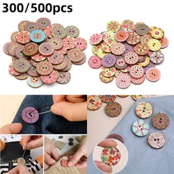 MIUSIE 300/500PCS Round Retro Flower Series bottoni in legno per abbigliamento bottoni per cucire fai da te Scrapbooking Decor accessori artigianali