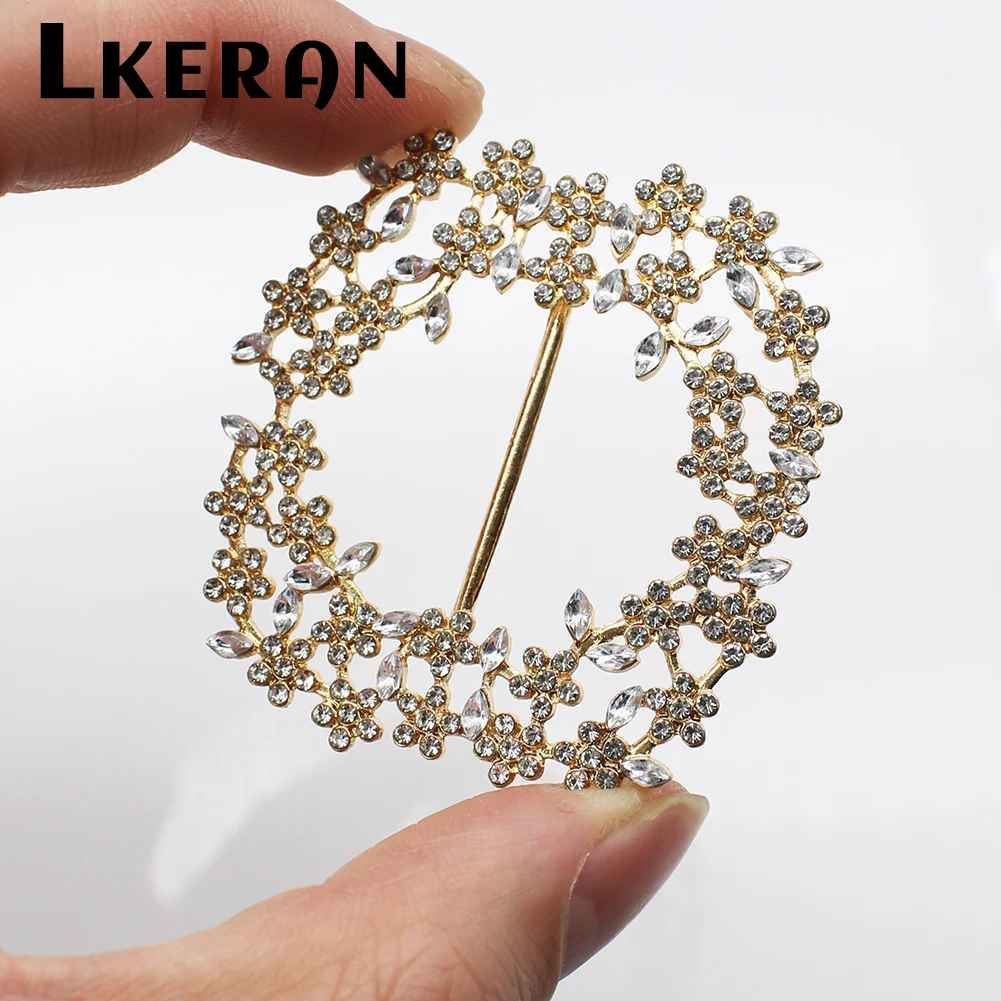 New 2Pcs 50mm Flower Design Rhinestone Belt Decorative Slide Buckle For Hair Diamond DIY Accessories Gift Box Bow Ribbon