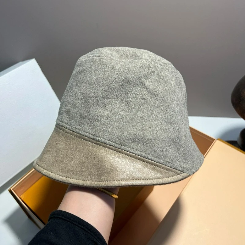 Korean Style Leather Splicing Bucket Hat Women 26 Autumn Winter Fashion Versatile Basin Hat Daily Female Gift Plain Hat