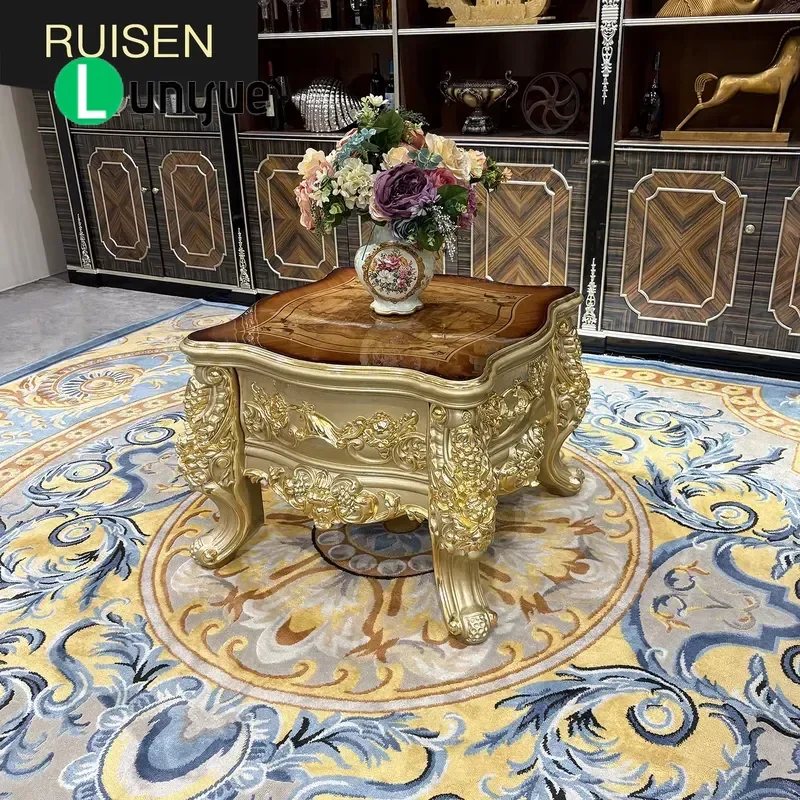French Solid Wood Small Coffee Table European Luxury Living Room Corner Side Table for Villa Home Decor Sturdy Elegant Design