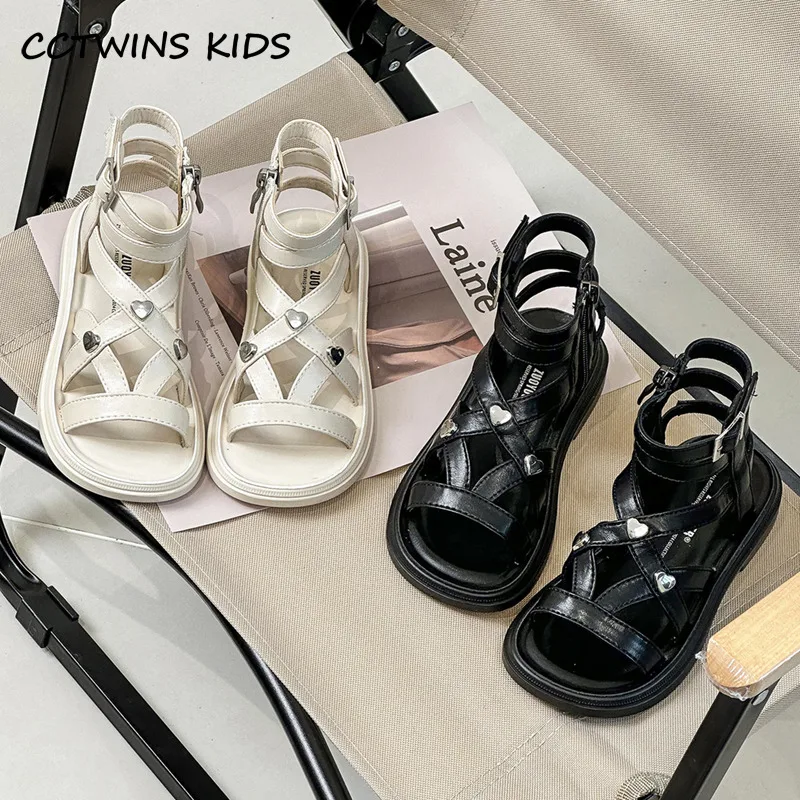 Kids Sandals Summer Girls Fashion Princess Gladitor Rome High Top Shoes Toddler Brand Dress Flats Hearts Metal Outdoor Soft Sole