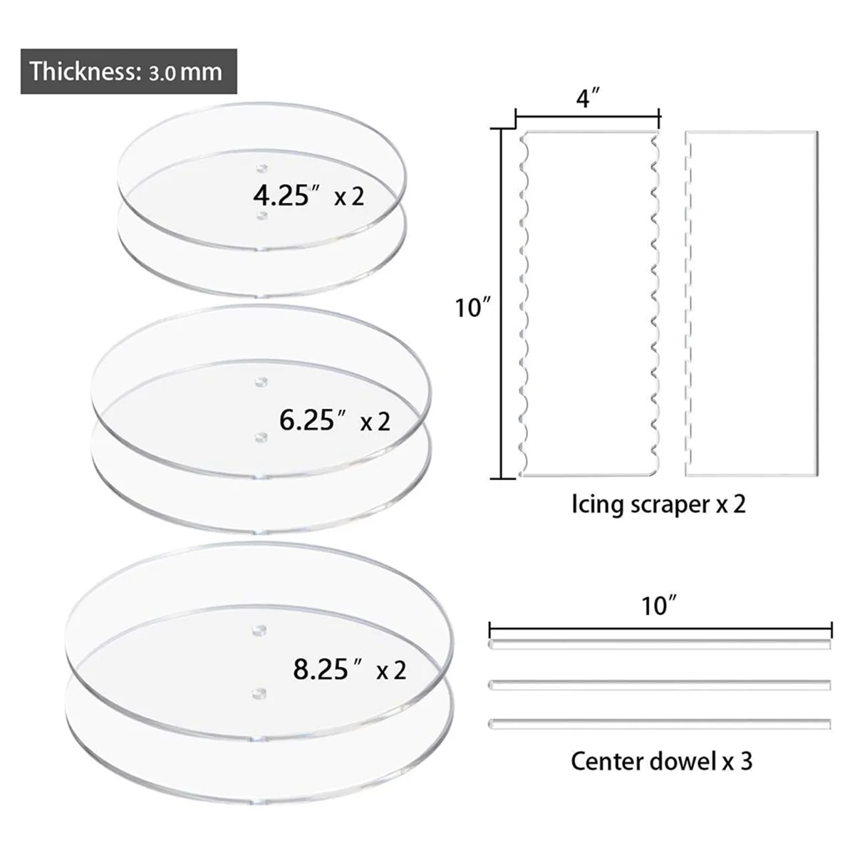 

Versatile Acrylic Round Cake Disk Set,Acrylic Cake Discs Set,Comb Scrapers