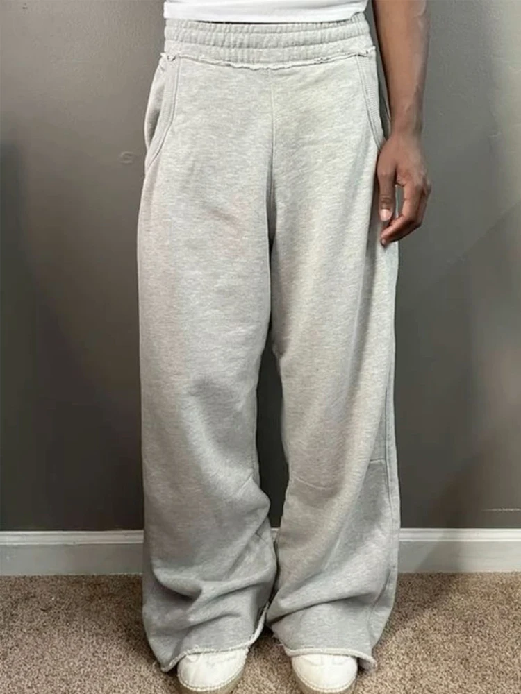 American retro y2k women's casual sports pants, high waist, loose fit, slim fit, worn edges, floor length casual pants