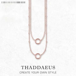 Charm Necklace Rose Color Double Chain Brand New Fashion Jewelry Europe 925 Sterling Silver Gift For Women