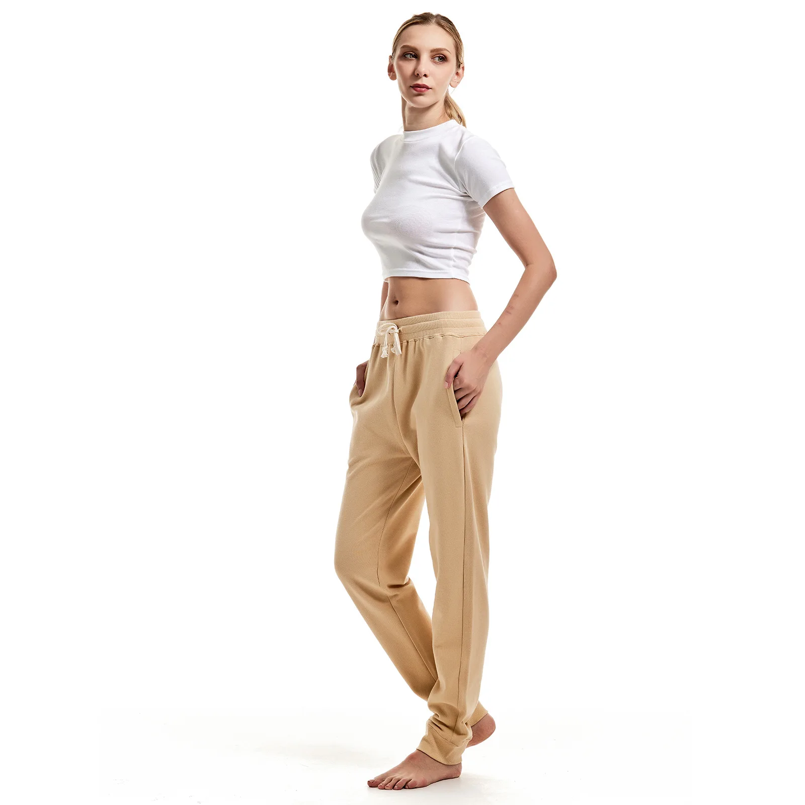 Autumn New Women's Cotton Casual Pants, Breathable Loose Sports Pants, Solid Color Basic Style, Women's Sports Pants
