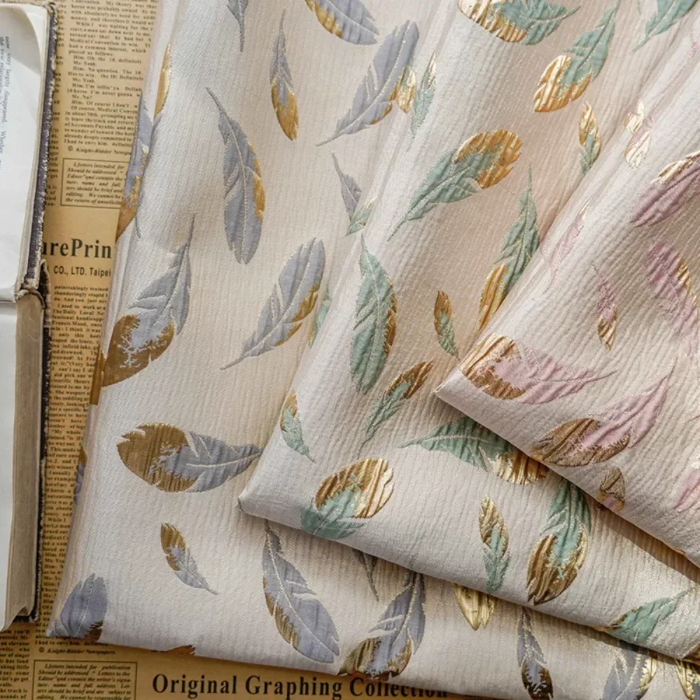 

Gold Silk Feather Yarn-dyed Jacquard Fabric Women's Dress Spring Autumn Shirt Curtain Bouquet Decorative Cloth Sewing Wholesale