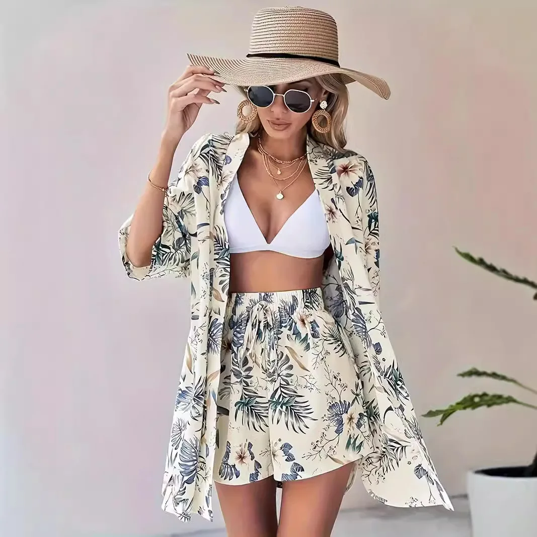 طقم مكون من قطعتين كاجوال مطبوع رقميًا جديدًا لربيع وصيف المرأة