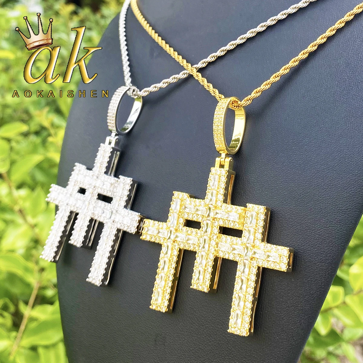 

Aokaishen Iced Out 3 в 1, ожерелье с крестом, кулон для мужчин, настоящее золото, 5А, кубический цирконий, ювелирные изделия в стиле хип-хоп