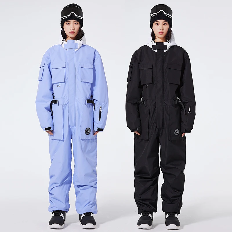 

Outdoor Sport Mountain Man Skiing Jumpusuit Winter Waterproof Hooded Women One Piece Snow Suit Hiking Male Snowboard Overalls