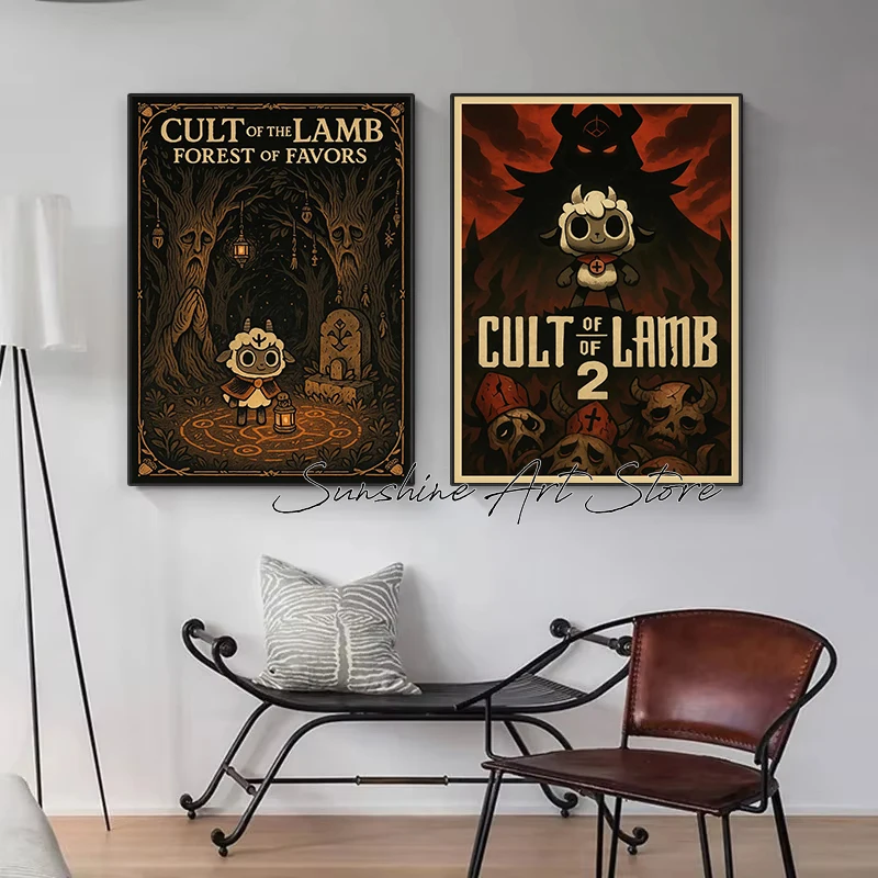 Video Game Cult of The Lamb COTL Roguelike Gamer Gaming Aesthetic Lamb Cartoon Poster Canvas Painting Wall Pictures Home Decor