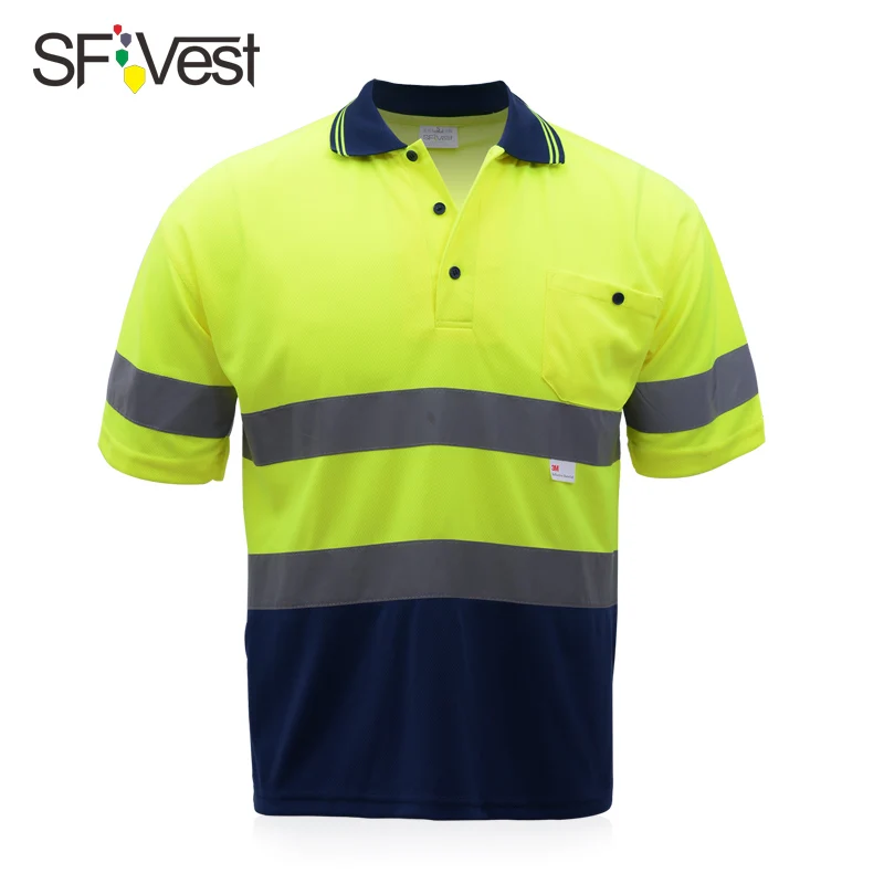 High Visibility safety reflective Polo Shirt Men's Safety Work Wear 2 Tone  short sleeve Polo work shirt 