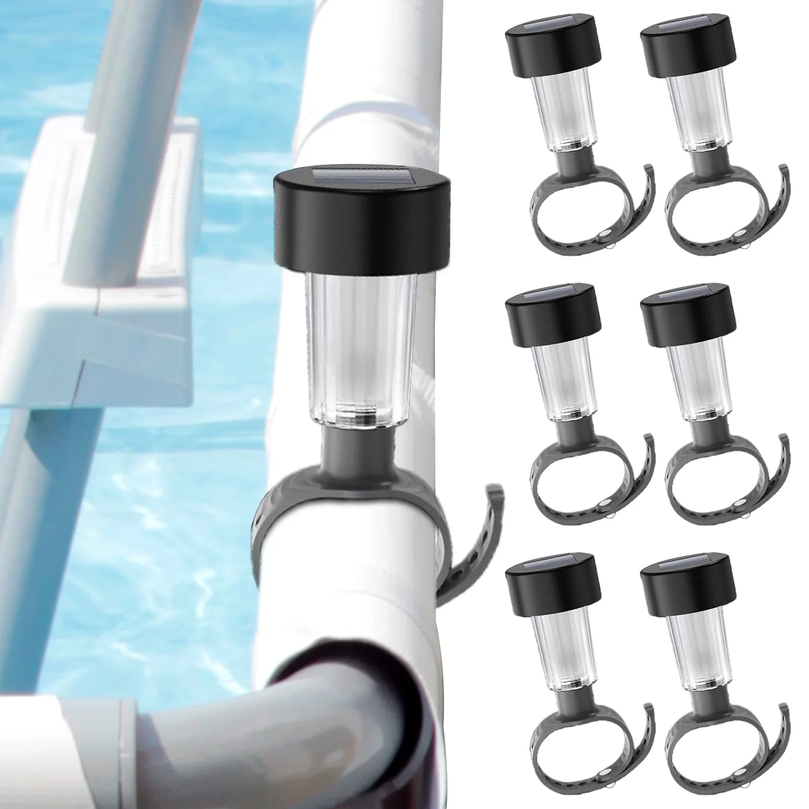 Solar Powered Pool Light Frame Waterproof LED Pool Lights with Adjustable Strap for Fence Decor Accessory Gardens Patio Pathway