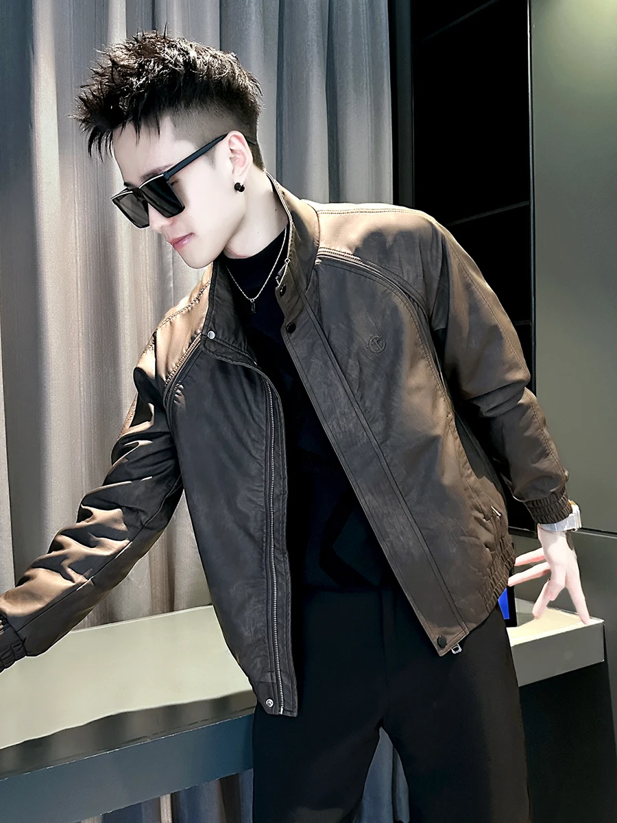 

Мужское облегающее кожаное джатовое модное уличное пальто на осень-зиму из искусственной кожи, молодежное энергетическое ветрозащитное пальто