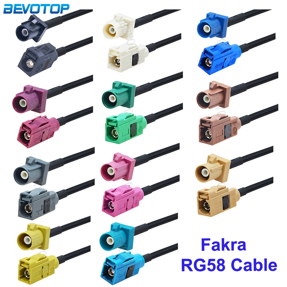 1 peça rg58 fakra a/b/c/d/f/g/h/i/k/z plugue macho para fakra conector fêmea chicote de fios fakra rg58 cabo coaxial jumper cabo automático
