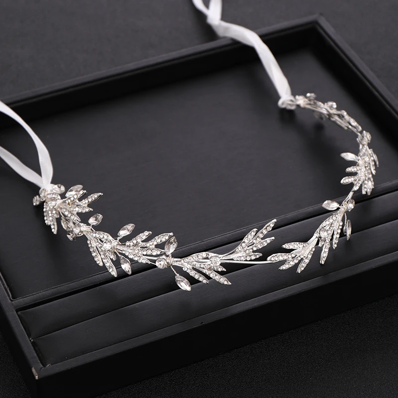 Wedding Hair Accessories Silver color Crystal Headband And Crown Leaf Rhinestone Wedding Headband Hair Band Bride Female  Tiara