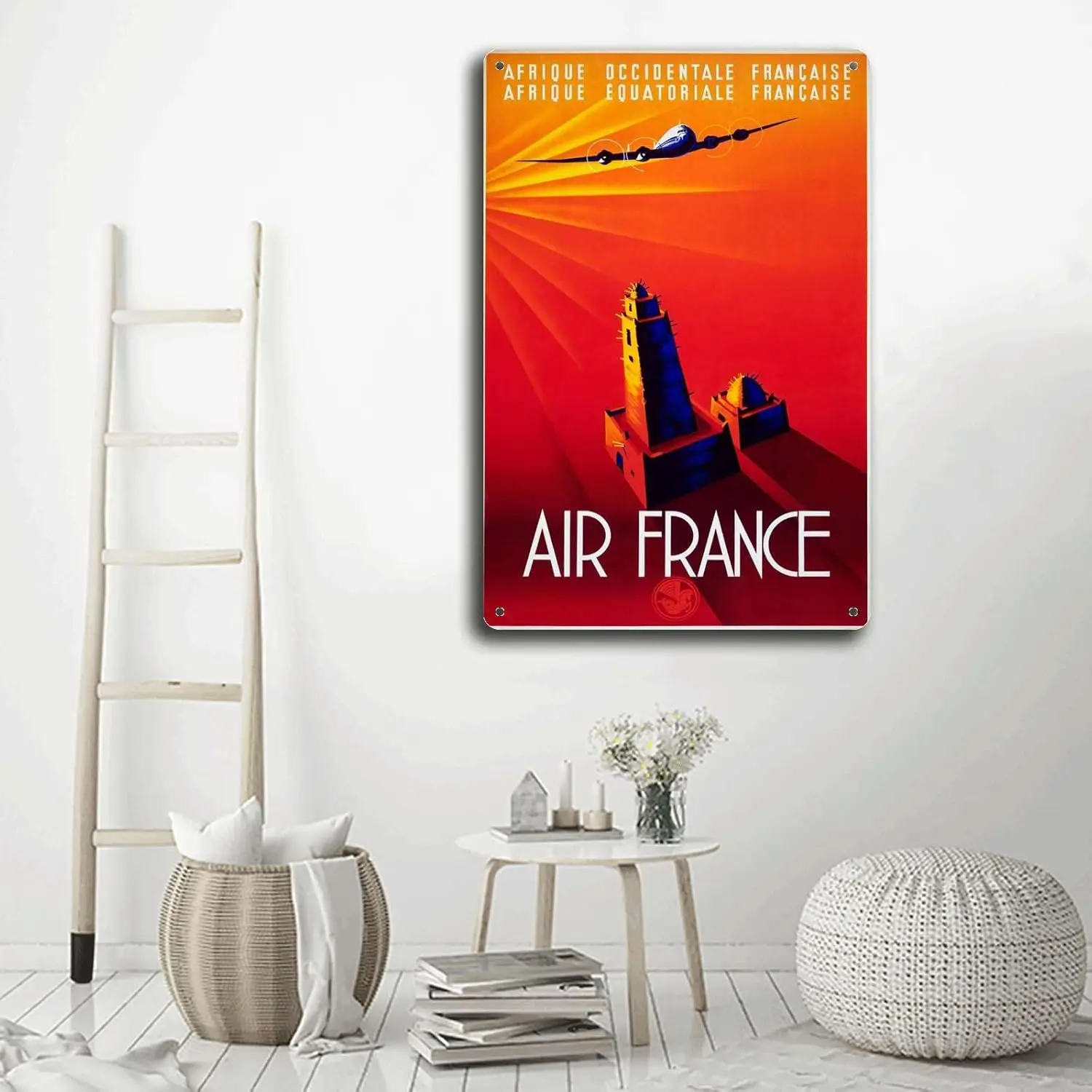 Metal Tin Signs Affiche Vintage Rétro Air France Afrique Suitable for Restaurant Wall Decoration 8x12inch Tin Sign