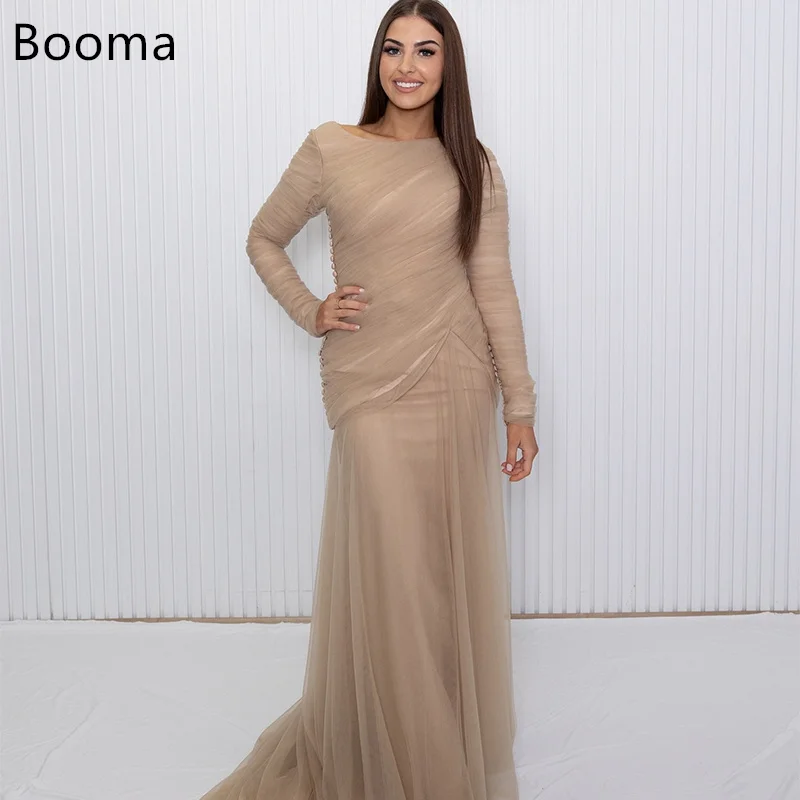 

Booma Mermaid Long Prom Dresses O-Neck Formal Gowns for Women Long Pleat Simple Tulle Evening Dress Customized 2025