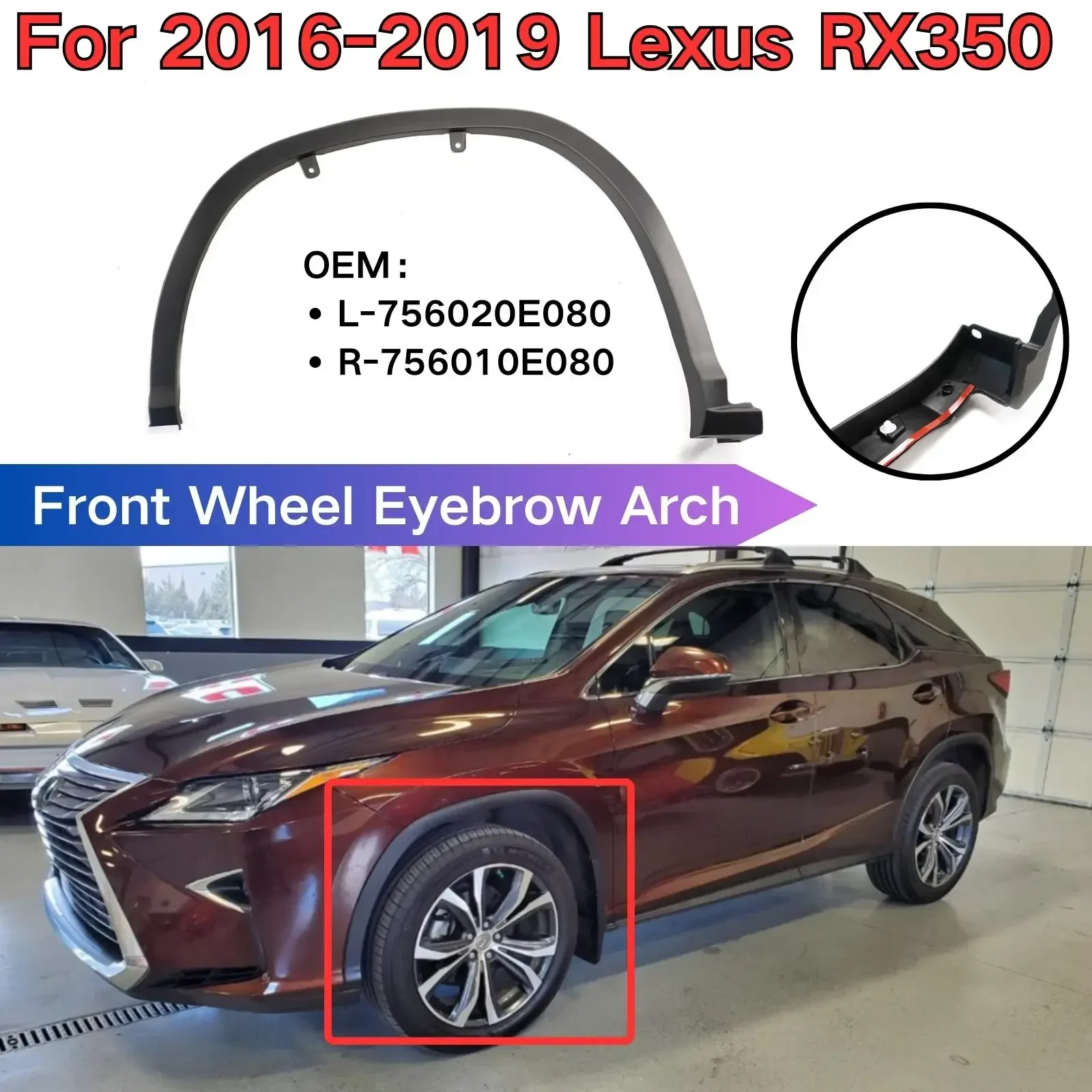 For 2016 2017 2018 2019 Lexus RX350 Front Wheel Eyebrow Arch Fender Flare Molding Trim 756020E080 756010E080 Car Accessories