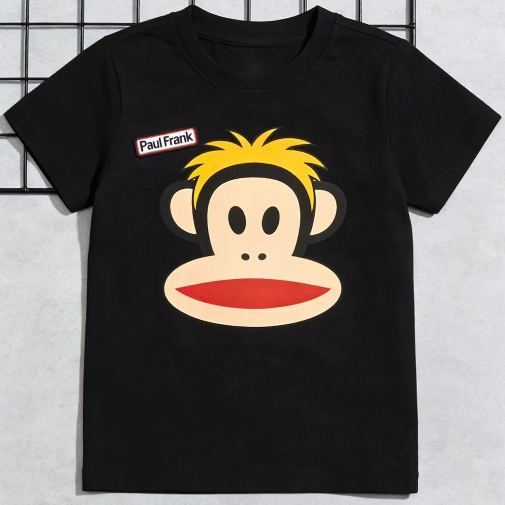 

Summer New Big Mouth Monkey Children's T-shirt Men's and Women's Mesh Round Neck Cartoon Top Middle and Large Children's Casual