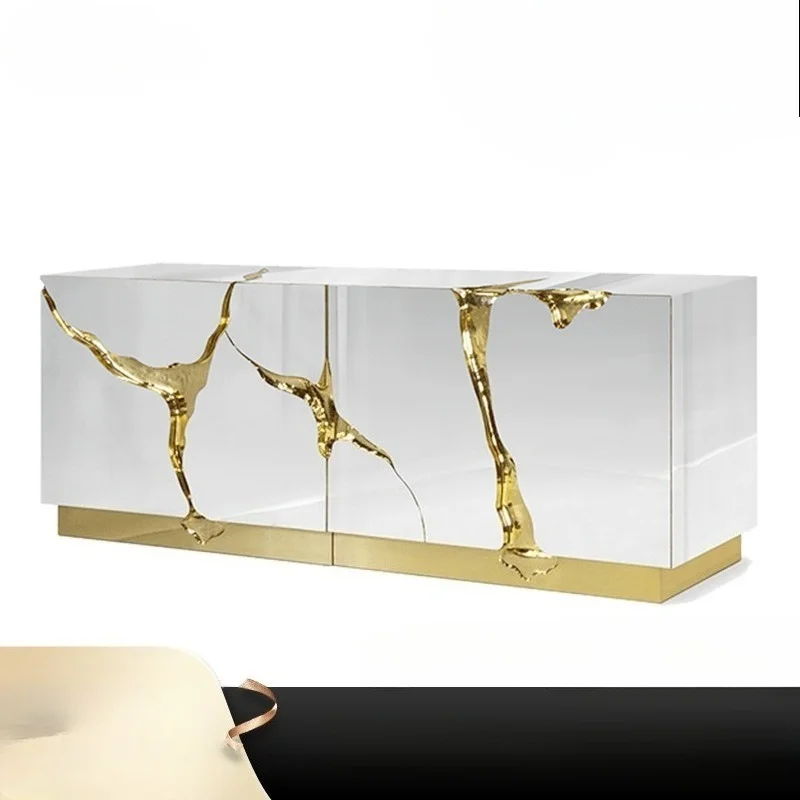 Italian Light Luxury Dining Side Cabinet Stainless Steel Luxury Villa Designer Entry Porch Foyer Wall Locker