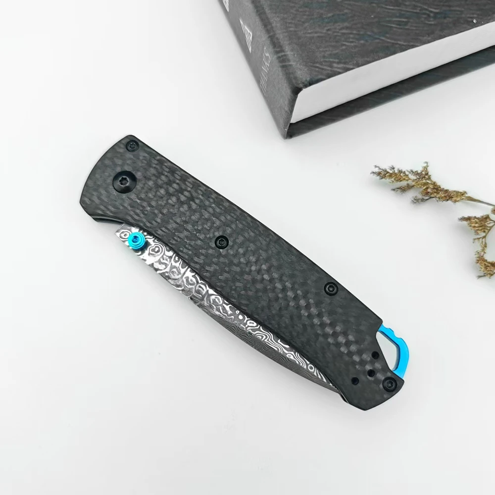 BM 535 Tactical Folding Knife Damascus Steel Blade Carbon Fiber Handle EDC Multitools Tool for Outdoor Camping and Hiking