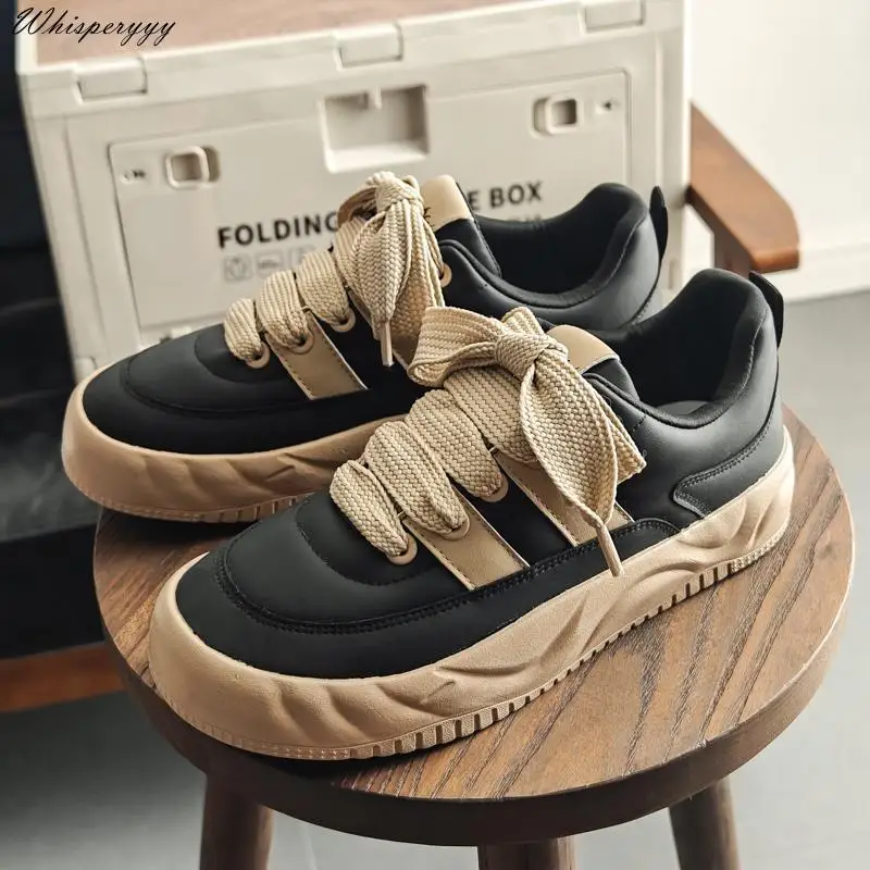 Men Shoes Fashion Autumn Winter Microfiber Leather Board Shoes Korean All-match Thick Soled Men Height Increasing  Sports Shoes